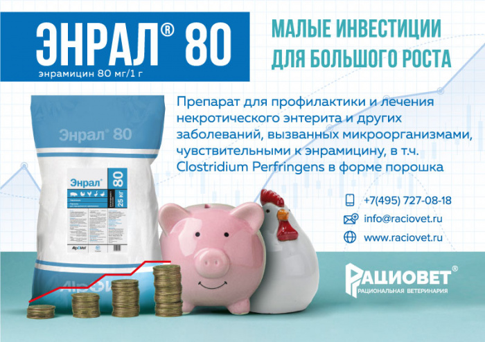 Энрал® 80 – кормовая добавка для профилактики и лечения инфекционных заболеваний, вызванных клостридиями 